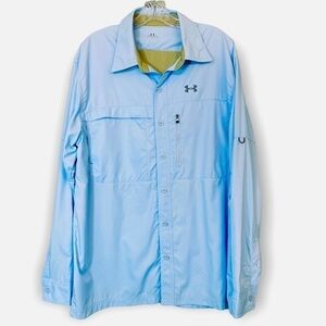 Under Armour Baby Blue Long Sleeve Button Down Outdoor Shirt Pockets Lightweight